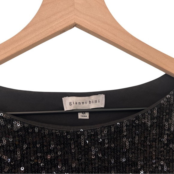 Gianni Bini Black Long Sleeve Sequin Mini Dress Bell Sleeve Size M - Picture 2 of 13